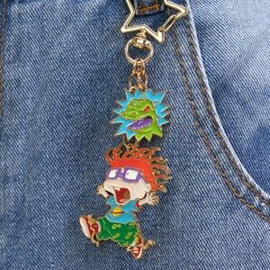 Colorful Cartoon Character Keychain with Star Clip
